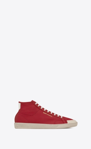 YSL Court Klasické Sl/39 Stredne-top Sneakers In Nylon And Kozene Červené Biele | 03576-UZWV