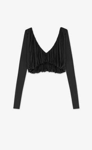 YSL Cropped Top In Jersey Čierne | 76289-ANSY