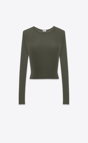 YSL Cropped Top In Rebrovaný Knit Kaki Militaire | 09781-DFHZ