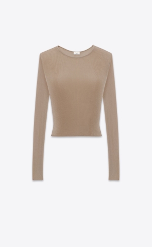 YSL Cropped Top In Rebrovaný Knit Siva Hnede | 24637-ANDC