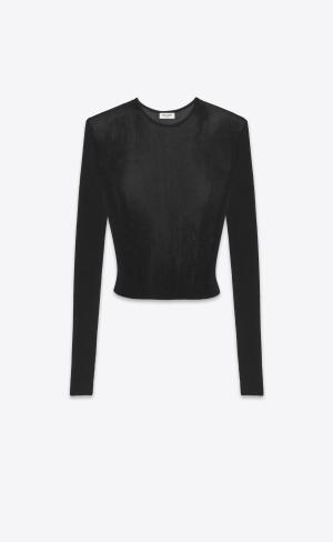 YSL Cropped Top In Rebrovaný Knit Čierne | 71054-NTEZ