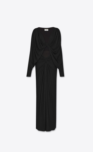 YSL Cut-out Saty In Crepe Jersey Čierne | 82345-IJBC