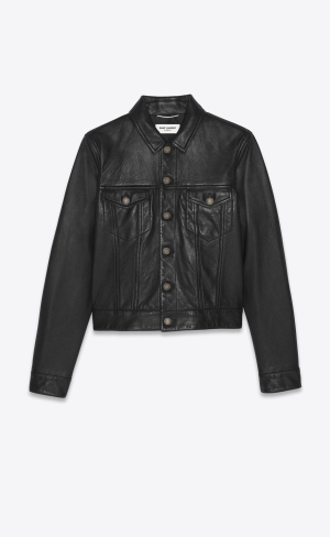 YSL Denim Jacket In Smooth Drummed Lambskin Čierne | 83795-HXOK