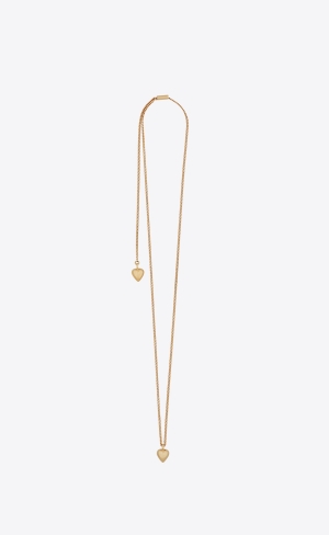 YSL Double Heart Charm Sliding Necklace Zlate | 46385-PIEQ