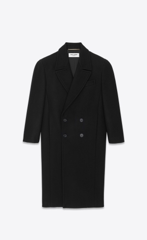 YSL Double-breasted Coat In Cashmere Noir | 12965-YPEX