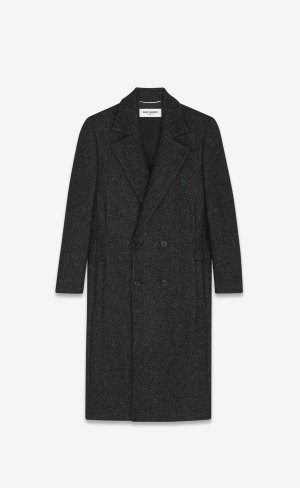 YSL Double-breasted Coat In Vlna Noir Gris | 20536-XQTK