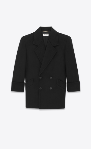 YSL Double-breasted Coat In Vlna Čierne | 53196-NGDI