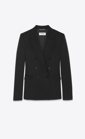 YSL Double-breasted Jacket In Grain De Poudre Noir | 65941-XJBL