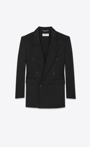 YSL Double-breasted Jacket In Silk Satin Čierne | 09573-WGOZ