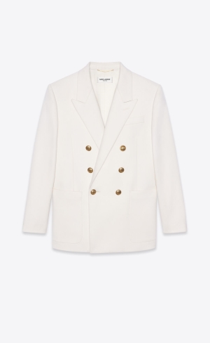 YSL Double-breasted Jacket In Vlna Twill Chalk | 46571-FCUN