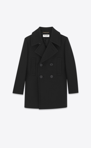 YSL Double-breasted Peacoat In Vlna Čierne | 92716-BMSQ