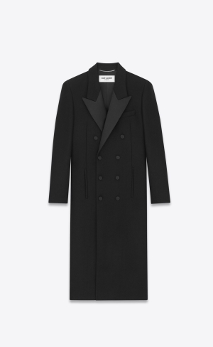 YSL Double-breasted Tuxedo Coat In Vlna Čierne | 82365-BDCK