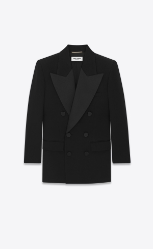 YSL Double-breasted Tuxedo Jacket In Grain De Poudre Čierne | 12845-QVUF