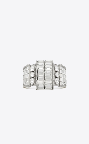 YSL Empire Rhinestone Cuff Bracelet In Metal Palladium And Crystal | 43879-MBIZ