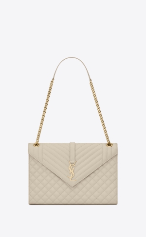 YSL Envelope Large Bag In Mix Matelassé Grain De Poudre Embossed Kozene Blanc Vintage | 02536-GJFL