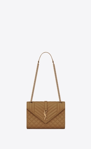 YSL Envelope Medium Chain Bag In Mix Matelassé Grain De Poudre Embossed Kozene Old Oil | 18356-IXLD