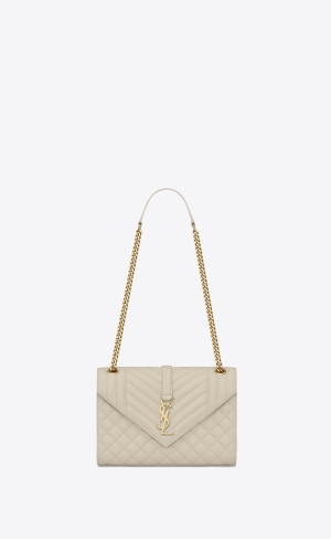 YSL Envelope Medium Chain Bag In Mix Matelassé Grain De Poudre Embossed Kozene Blanc Vintage | 29417-PJLA