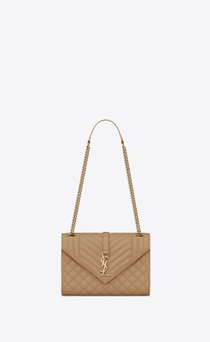 YSL Envelope Medium Chain Bag In Mix Matelassé Grain De Poudre Embossed Kozene Siva Hnede | 63471-EZMW