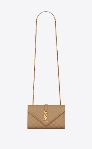 YSL Envelope Small Bag In Mix Matelassé Grain De Poudre Embossed Kozene Siva Hnede | 19483-BVSZ