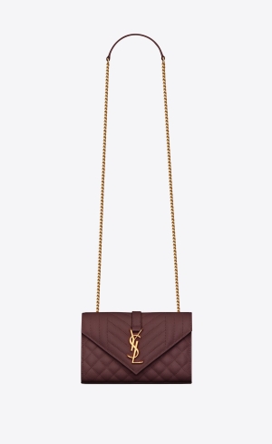 YSL Envelope Small Bag In Mix Matelassé Grain De Poudre Embossed Kozene Tmavo Červené | 38571-TSDH