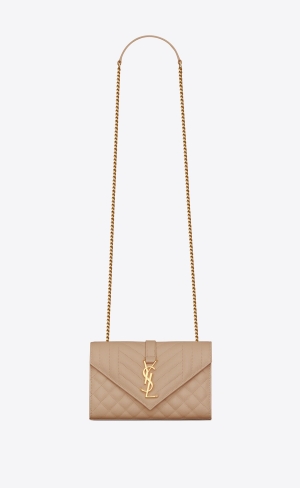 YSL Envelope Small Bag In Mix Matelassé Grain De Poudre Embossed Kozene Tmavo Béžové | 50983-AWCN