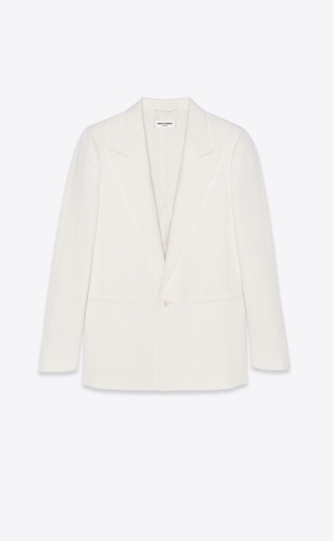 YSL Fitted Single-breasted Jacket In Pruhované Vlna Craie | 17492-LMQG