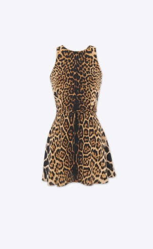 YSL Halterneck Saty In Leopard Silk Georgette Leopardie | 26503-CTDY