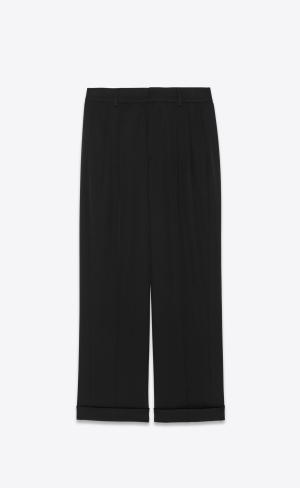 YSL High-waisted Pants In Grain De Poudre Noir | 65183-NVWK