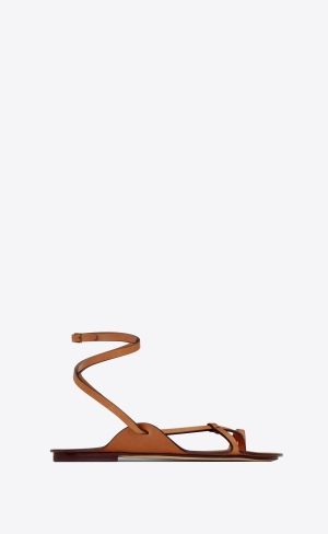 YSL Isla Balerinky Sandals In Smooth Kozene Cuoio | 79314-MCGV