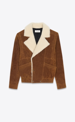 YSL Jacket In Semisove And Shearling Noix Et Ecru | 59013-ROYX