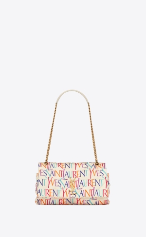 YSL Jamie Medium Chain Bag "Carré Rive Gauche" In Printed Yves Saint Laurent Silk Blanc Et Multicolore | 69205-JLVQ