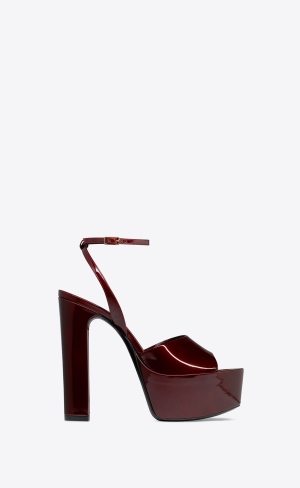 YSL Jodie Platforme Sandals In Lakovane Kozene Tmavo Bordove | 80152-BPTS