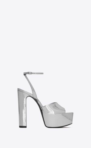 YSL Jodie Platforme Sandals In Reflective Kozene Argent | 85420-QECW