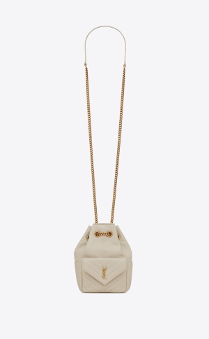 YSL Joe Mini Bucket Bag In Prešívané Lambskin Blanc Vintage | 47385-LBUR