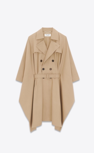 YSL Kaftan Trench Coat In Bavlnene Sable | 28076-IMAS