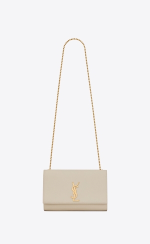 YSL Kate Medium Chain Bag In Grain De Poudre Embossed Kozene Blanc Vintage | 09851-GTBD