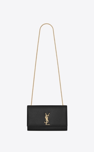 YSL Kate Medium Chain Bag In Grain De Poudre Embossed Kozene Čierne | 16074-CKLH