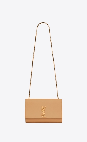 YSL Kate Medium Chain Bag In Grain De Poudre Embossed Kozene Tmavo Hnede | 81937-KNJG