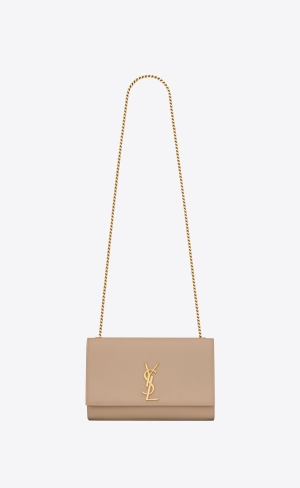 YSL Kate Medium Chain Bag In Grain De Poudre Embossed Kozene Tmavo Béžové | 97410-BIQA