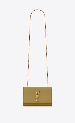 YSL Kate Small Chain Bag In Grain De Poudre Embossed Kozene Zelene | 01638-KEZQ