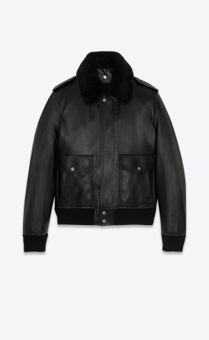 YSL Kozene And Shearling Bomber Jacket Čierne | 86452-YBQL