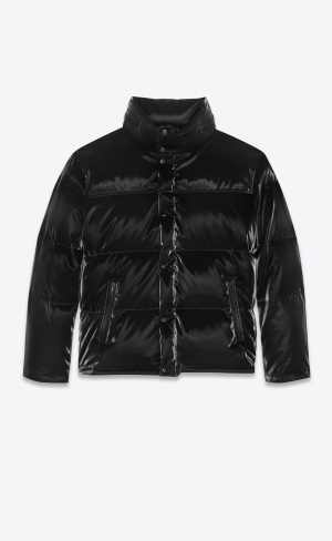 YSL Lacquered-effect Oversized Down Jacket Noir | 18243-OZNP