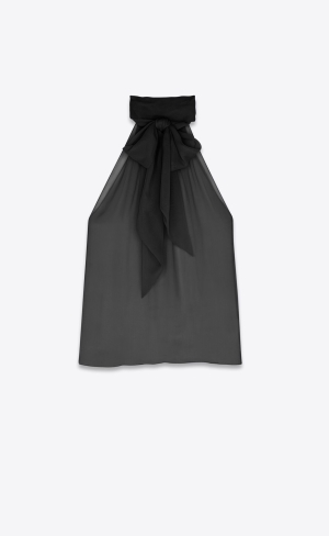 YSL Lavallière-neck Blouse In Crepe Muslin Noir | 13759-RBCM