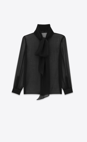 YSL Lavallière-neck Shirt In Silk Muslin Čierne | 26345-IEHY