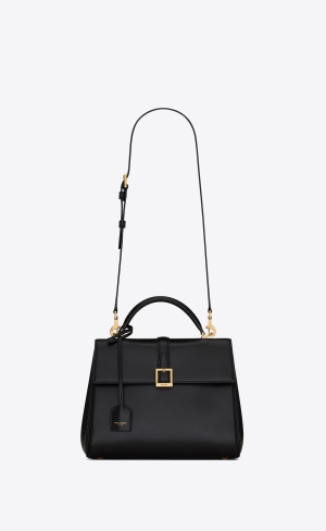 YSL Le Fermoir Small Top Handle Bag In Shiny Kozene Noir | 64532-KLHU