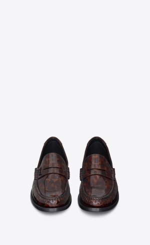 YSL Le Loafer Penny Slippers In Tortoiseshell Lakovane Kozene Naturel | 78312-XSKQ