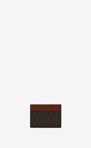 YSL Le Monogramme Card Holder In Cassandre Platene And Smooth Kozene Hnede | 16895-VLXN