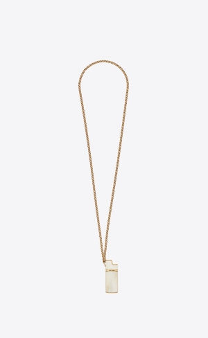 YSL Lighter Holder Necklace In Brass And Buffalo Horn Svetlo Hnede Biele | 40812-NOMP