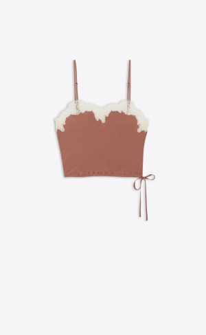 YSL Lingerie Top In Crepe Satin Terracotta | 36450-VLUK