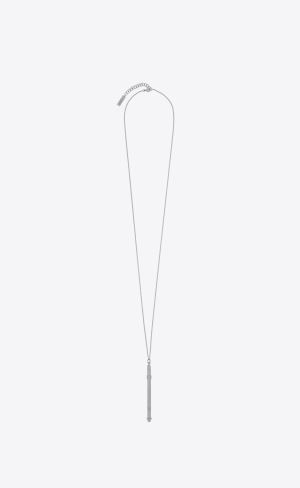 YSL Long Cocktail Stirrer Necklace In Metal Palladium | 64379-OWSI